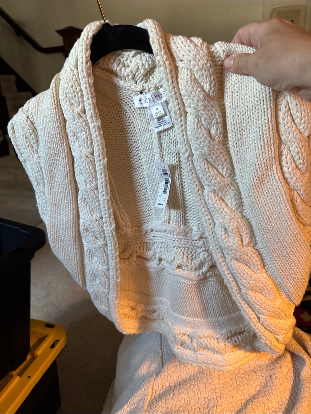 White House Black Market Cream Cable-Knit Open Cardigan